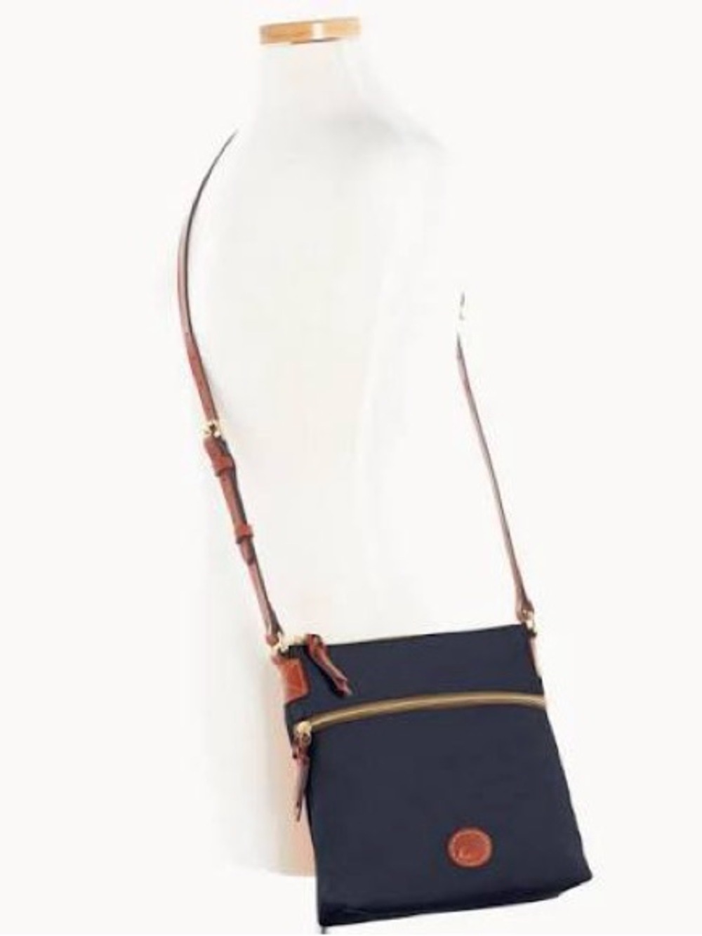 Dooney & Bourke Navy Nylon Crossbody Bag with Tan Leather Trim - Picture 2 of 6